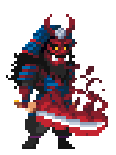 The Menos hero — a samurai idling with a flaming sword