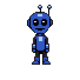 Menos mascot — friendly blue chibi robot, idle animation
